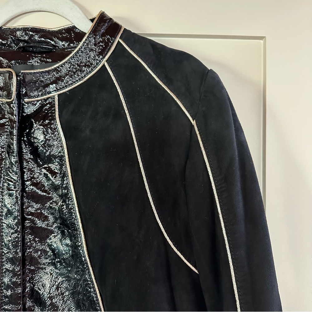 7 For All Mankind Black and White Leather Jacket with Architectural Stitching - Picture 6 of 14